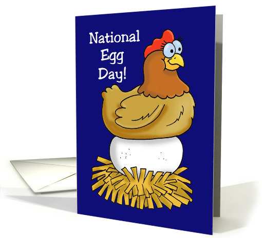 Humorous National Egg Day Card With Chicken On A Very Large Egg card
