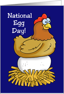 Humorous National Egg Day Card With Chicken On A Very Large Egg card