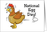 Humorous National Egg Day Card With Chicken Shooting Out An Egg card