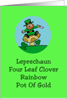 St. Patrick’s Day Card with Cartoon of Leprechaun on a Mushroom card