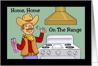 Humorous Hi Hello Card With A Cowboy In The Kitchen card