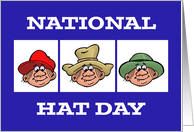 National Hat Day Card With Cartoon Character in Three Hats card