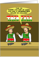 Blank Note Card With Cartoon Of Two Workers AT A Taco Restaurant card