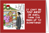 Christmas Card With A Customer At A Lingerie Counter card