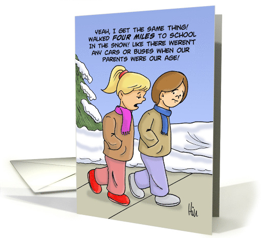 Parents' Day Card With Two Kids Talking About Parents In Snow card