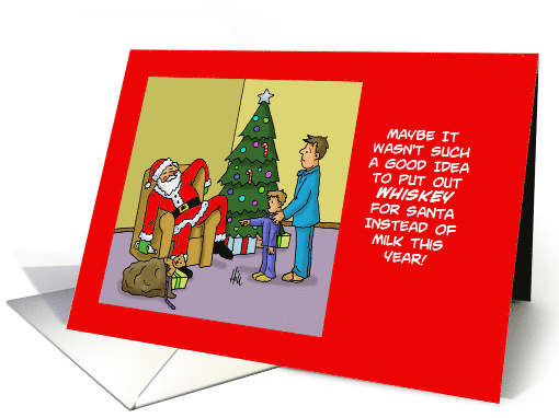 Blank Note Card With Cartoon Showing Drunk Santa card (1504008)