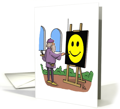 Hi Hello Card With Cartoon Of DaVinci Painting A Happy Face card
