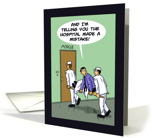 Blank Note Card With Cartoon Of Live Man Being Taken To... (1504544)