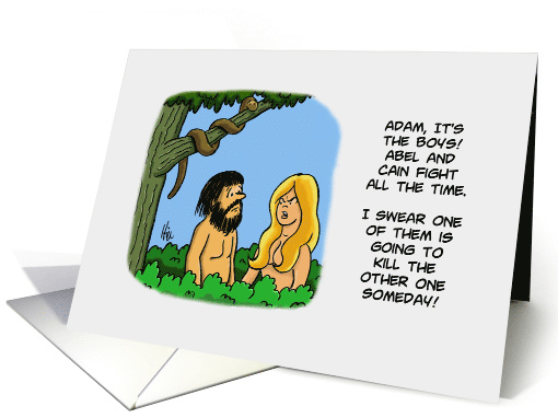 Humorous Blank Note Card With A Cartoon Of Adam And Eve card (1505108)