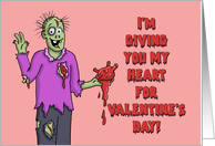Valentine Card With A Zombie Holding His Bleeding Heart card