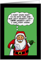 Humorous Christmas Card With A Puzzled Santa With His List card