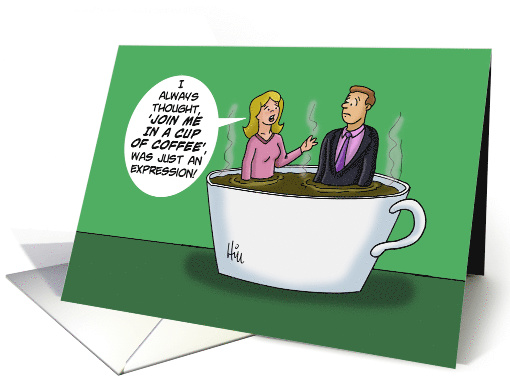 Blank Note Card With Couple Inside A Gigantic Cup Of Coffee card