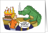 Humorous Boy’s Birthday Card With Dragon Blowing Out Candles card