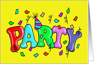 Colorful Party Announcement With Party, Confetti And Streamers card
