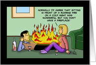 Funny Love And Romance Card With Couple Before a Roaring Fire card