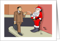 Humorous Blank Note Card With Cartoon Of Santa Out Of Work card