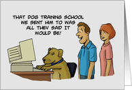 Humorous Blank Note Card With Cartoon About Dog Training card
