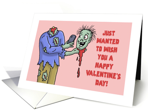 Valentine Card With Zombie Calling To Wish Happy Valentine's Day card