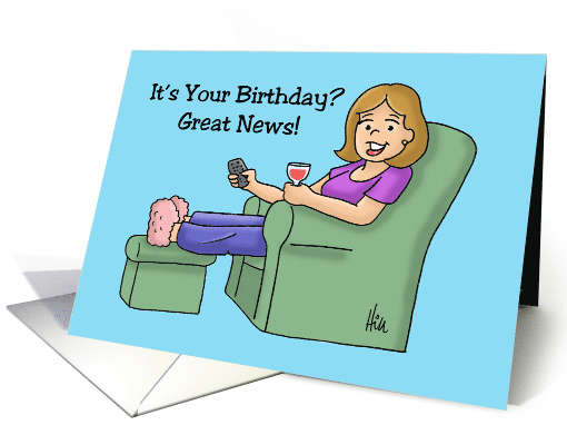 Birthday Card With A Cartoon Woman Sitting In A Chair card (1512040)
