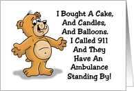 Humorous Birthday Card With Cartoon Bear, Standing By card