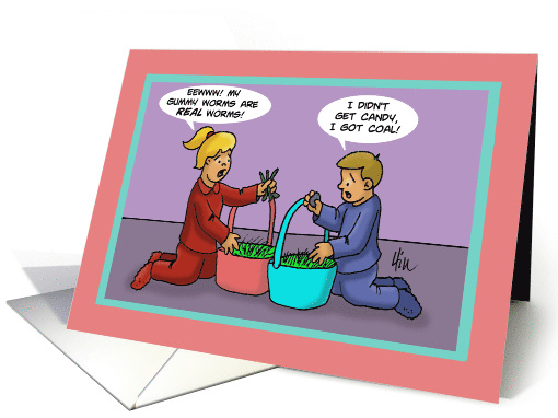 Humorous Easter Fools Day Card With Two Kids And Their Baskets card