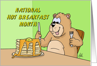 National Hot Breakfast Month Card With Cartoon Bear And Pancakes card