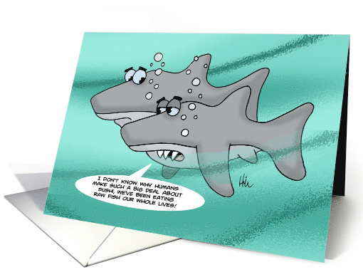 Humorous Blank Note Card with Two Cartoon Sharks card (1516180)