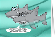 Humorous Blank Note Card with Two Cartoon Sharks card
