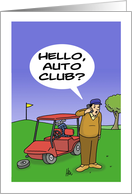 Humorous Blank Note Card With A Golf Cartoon With A Golf Cart card