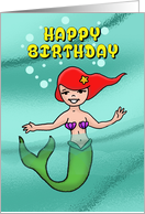 Birthday Card With A Cartoon Of a Cute Mermaid card