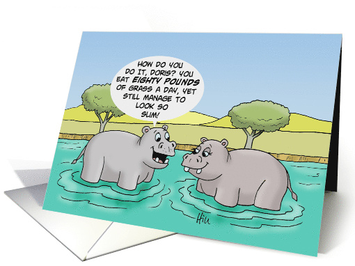 Weight Loss / Dieting Card With Cartoon Of Two Hippos card (1518528)