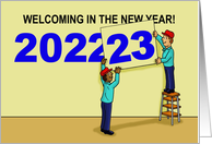 New Year’s Card With Characters Changing 2022 to 2023 card
