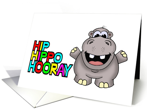 Blank Note Card With Cartoon Hippo Cheering Hip Hippo Hooray! card