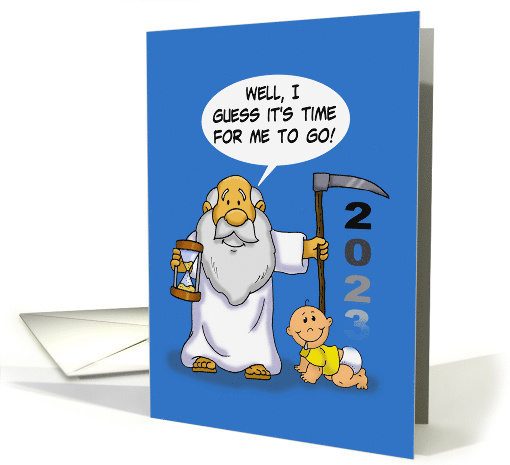 2024 New Years Card With Father Time A Baby And A Fading 2023 card