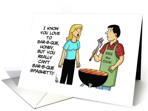 Father's Day Card With Dad Trying To Bar-B-Que Spaghetti card