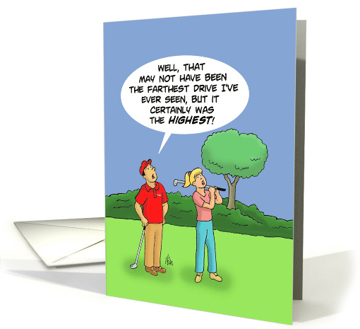 Birthday Card For Golfer- Pro Watching Woman Golfer Hit The Ball card