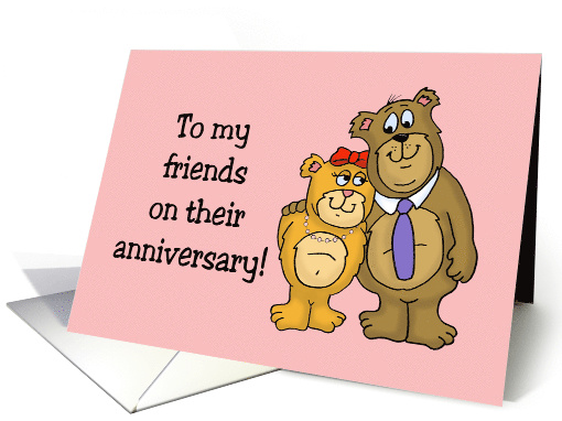 Friends' Anniversary Card With a Cartoon Bear Couple On Front card