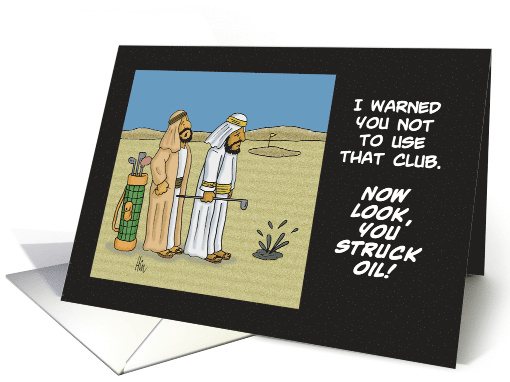 Blank Note Card With Middle Eastern Golfers Striking Oil card