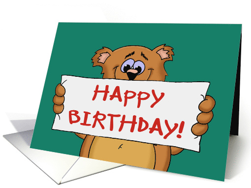 Birthday Card with a Cute Cartoon Bear Holding A Banner card (1527176)