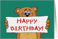 Birthday Card with a Cute Cartoon Bear Holding A Banner card