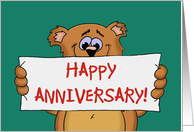 Anniversary Card with a Cute Cartoon Bear Holding A Banner card