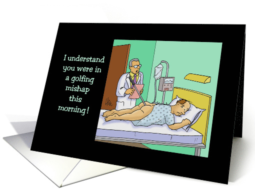 Blank Note Card With Cartoon Of Man With Golf Club Inserted card