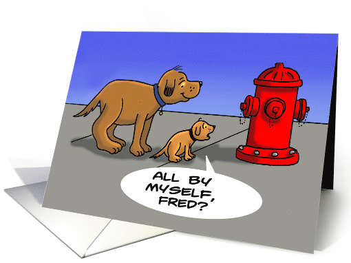 Father and Son Cartoon Dogs Looking at Fire Hydrant card (1529892)