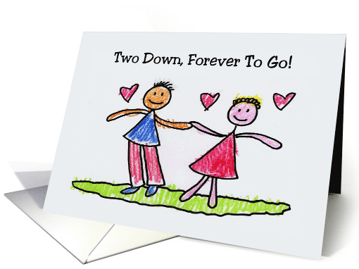 Cute Second Wedding Anniversary Card - Two Down, Forever To Go card