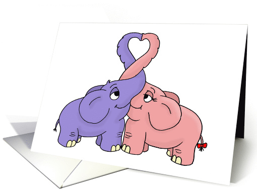 Cute Love/Romance Card With Two Elephants With Trunks Together card