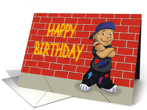 Birthday Card With Happy Birthday Spray Painted On Wall By Tagger card