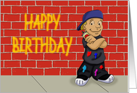 Birthday Card With Happy Birthday Spray Painted On Wall By Tagger card