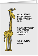 Getting Older Birthday Card With Cartoon Giraffe Mind Action Body card
