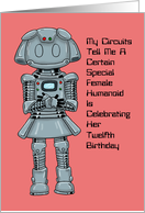 12th Birthday Card For A Girl With A Female Robot card