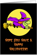 Halloween Card Cartoon Witch Flying On Broom Witch i Could Be There card